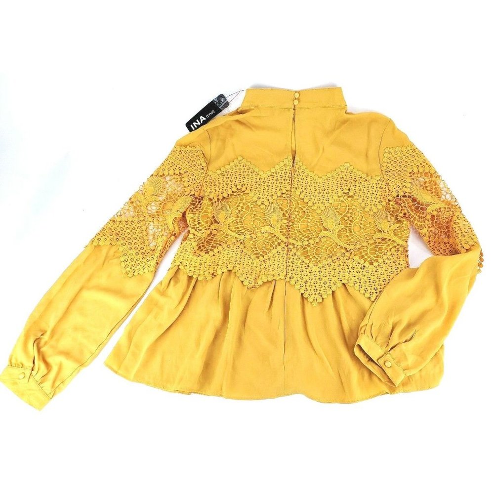 INA Women's Mustard Lace Blouse Polyester Shirt Size Medium